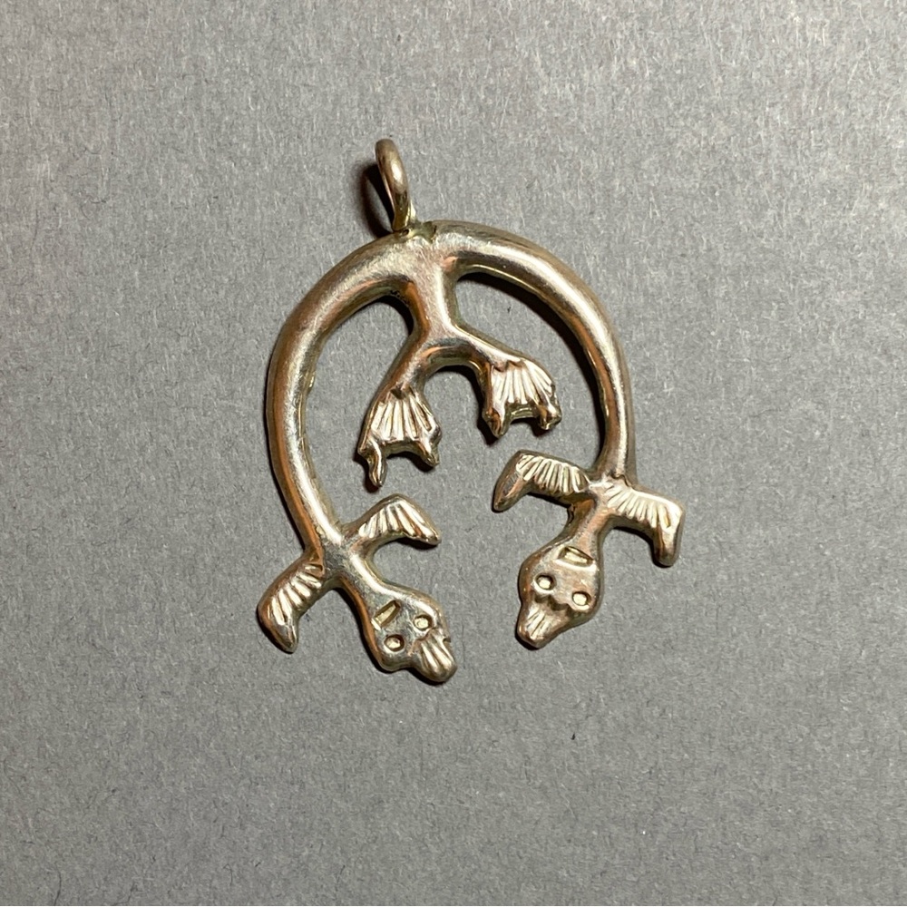 Vintage Native American Double Yei Kachina Silver Sand Cast Naja Pendant